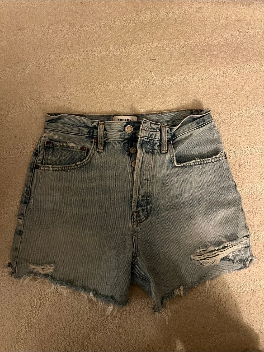Agolde Light Blue Distressed Jean Shorts